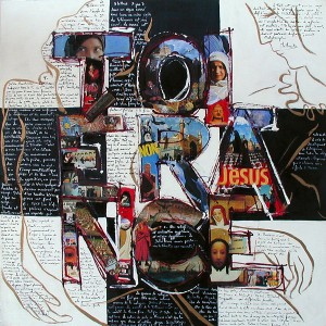 "Tolérance", acrylique et collages sur toile, 90 x 90cm , 2004