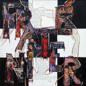 "Fraternité", acrylique et collages sur toile, 90 x 90cm , 2003