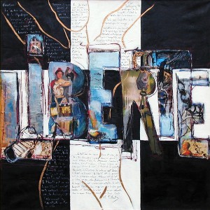 "Liberté", acrylique et collages sur toile, 90 x 90cm , 2003