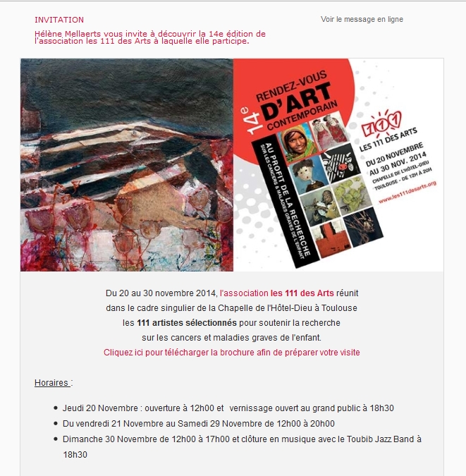20 – 30 novembre : 14e edition de l’association les 111 des Arts