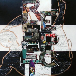 "respect", acrylique et collages sur toile, 90 x 90cm , 2004